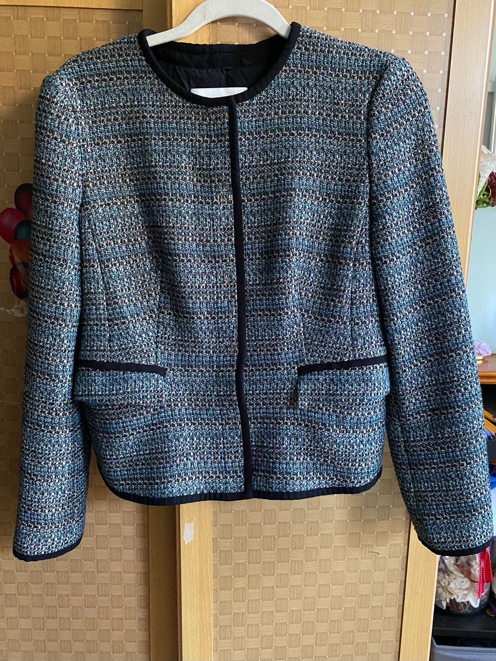 Boss Blue Multicolor Tweed Knit Cardigan Jacket